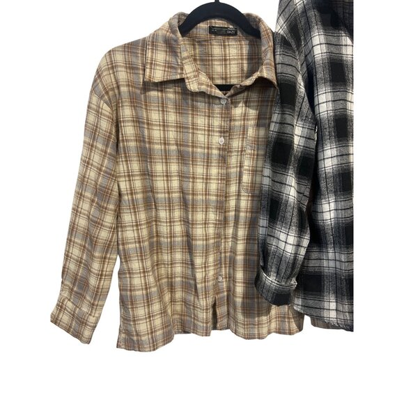 Dazy Women's Plaid Button-Down Shirts Set Black & Brown Size M - Picture 4 of 7